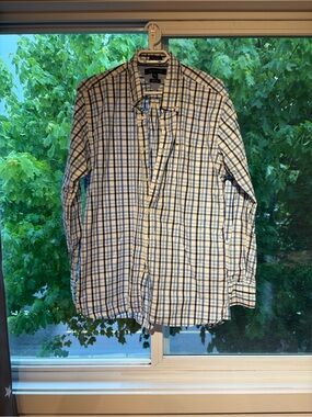 Tommy Hilfiger Blue and White Plaid Dress Shirt